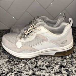Skechers Bobs Pulse Air Sneakers Walking White/Tan Memory Foam Size 8.5